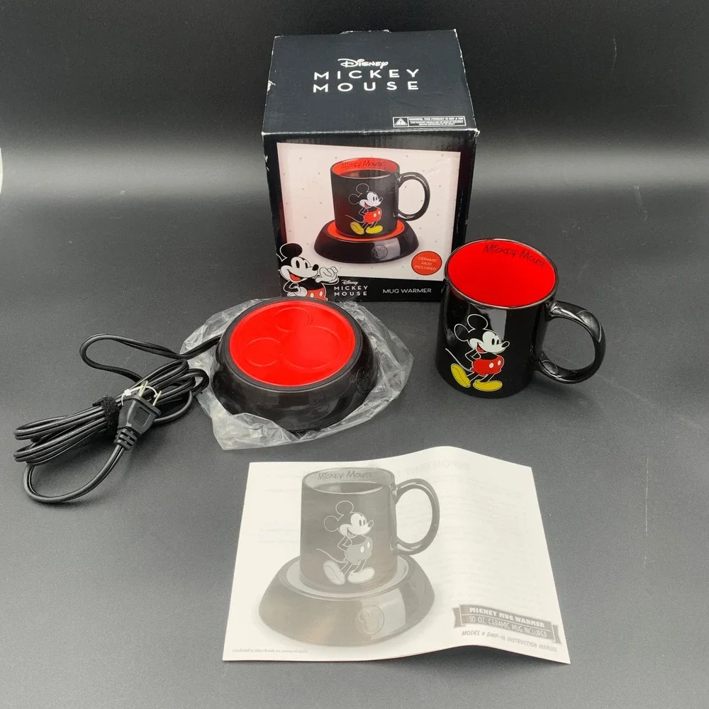 Disney Mickey Mouse Mug Warmer DMP-16 Black Red Ceramic 10oz Mug Set